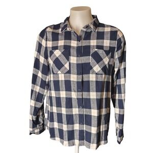 Love Tree Plaid Shirt 2X Womens Cabin Core Grunge Boho Navy Blue Buffalo Check